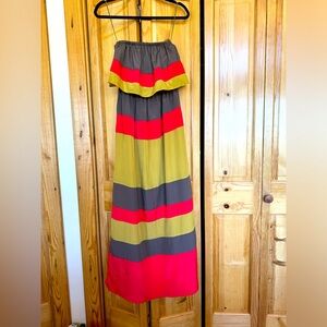 Strapless color block maxi dress